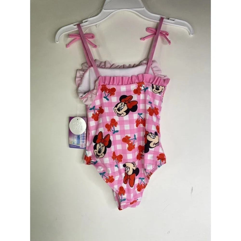 Disney Minnie Mouse Cherry Gingham One Piece Swimsuit Swimwear Girls Size 6X